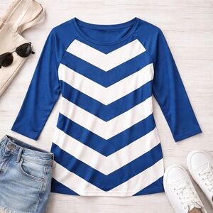 MIHOLL Blue & White Chevron Raglan Top – XXL